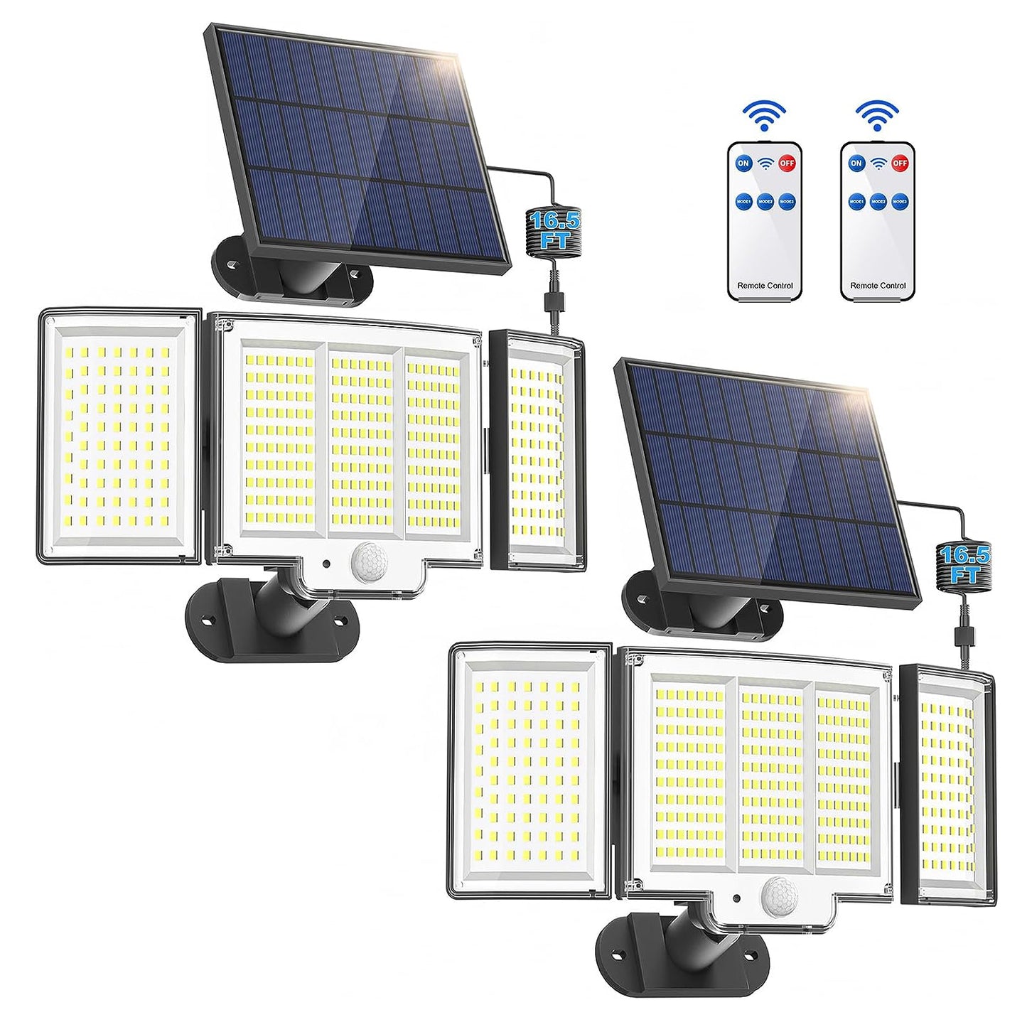 1,2 Pack Solar Lights Outdoor 348 LED Motion Sensor Lights With Remote Control  3 Head Waterproof