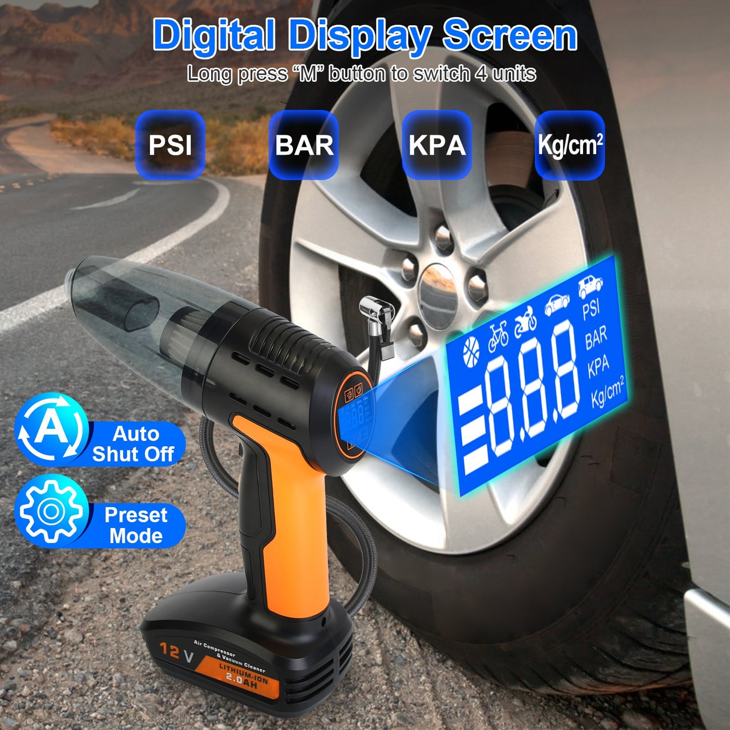4-in-1 Cordless Car Vacuum & Tire Inflator