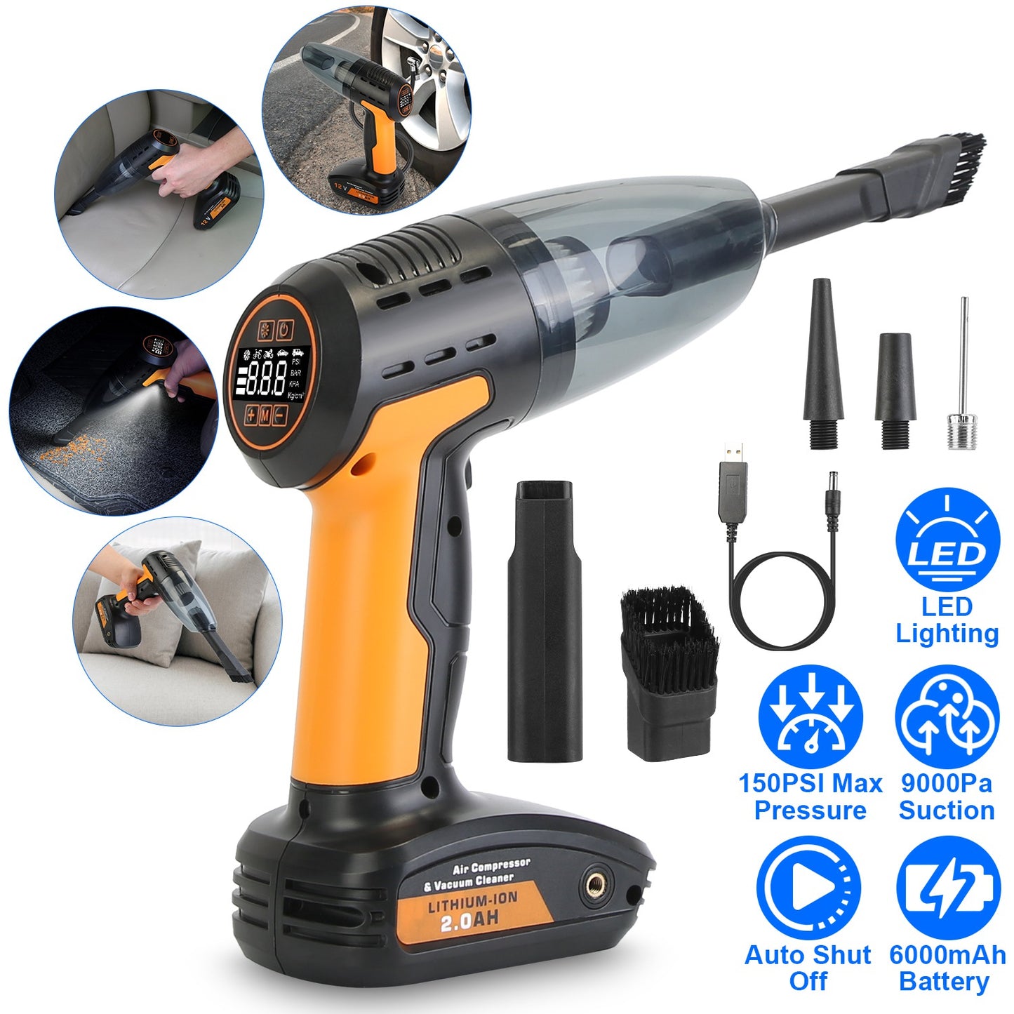 4-in-1 Cordless Car Vacuum & Tire Inflator