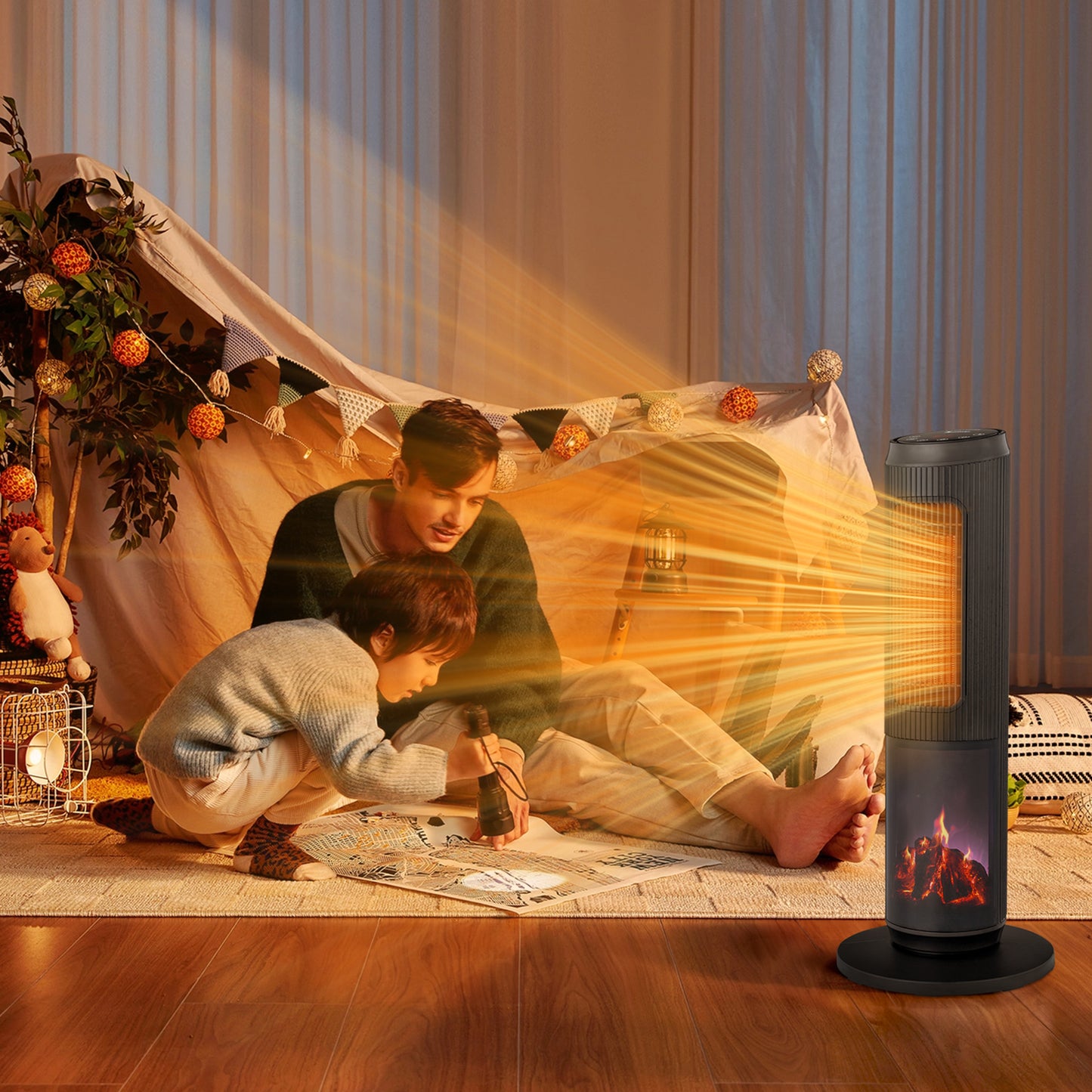 25Inch Tower Space Heater, Portable Electric Space Heater With Remote Control, 12H Timer, Thermostat, 60 Degrees Oscillation, Overheating & Tip-Over Protection For Indoor Large Room Bedroom Office